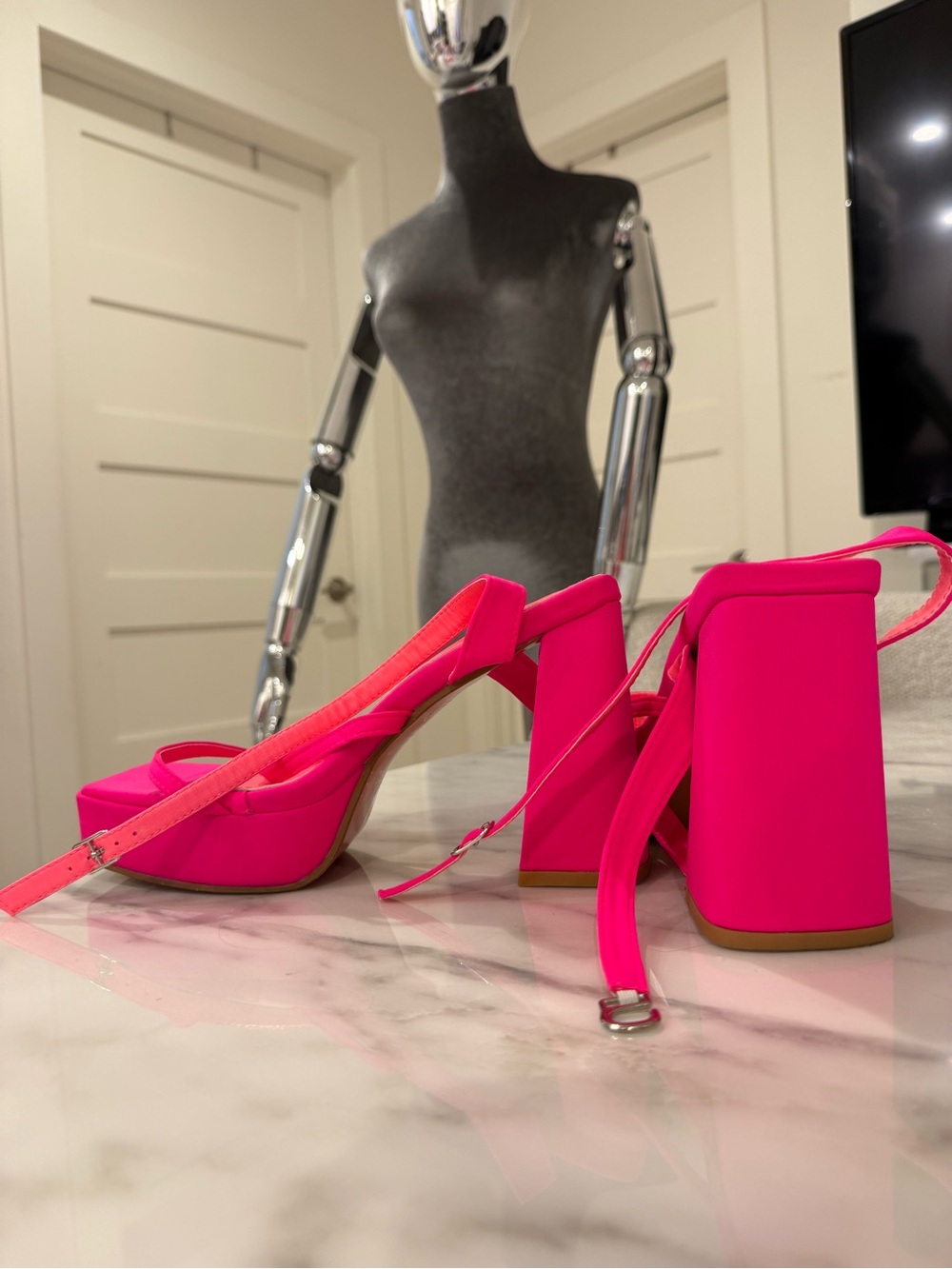Hot Pink Platform Heels Chunky Block Heel Ankle Strap Y2K Party Shoes